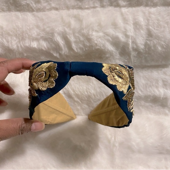 New Handmade NamJosh Golden Leaves Headband Made in India in Dark Teal/Gold - Picture 5 of 9
